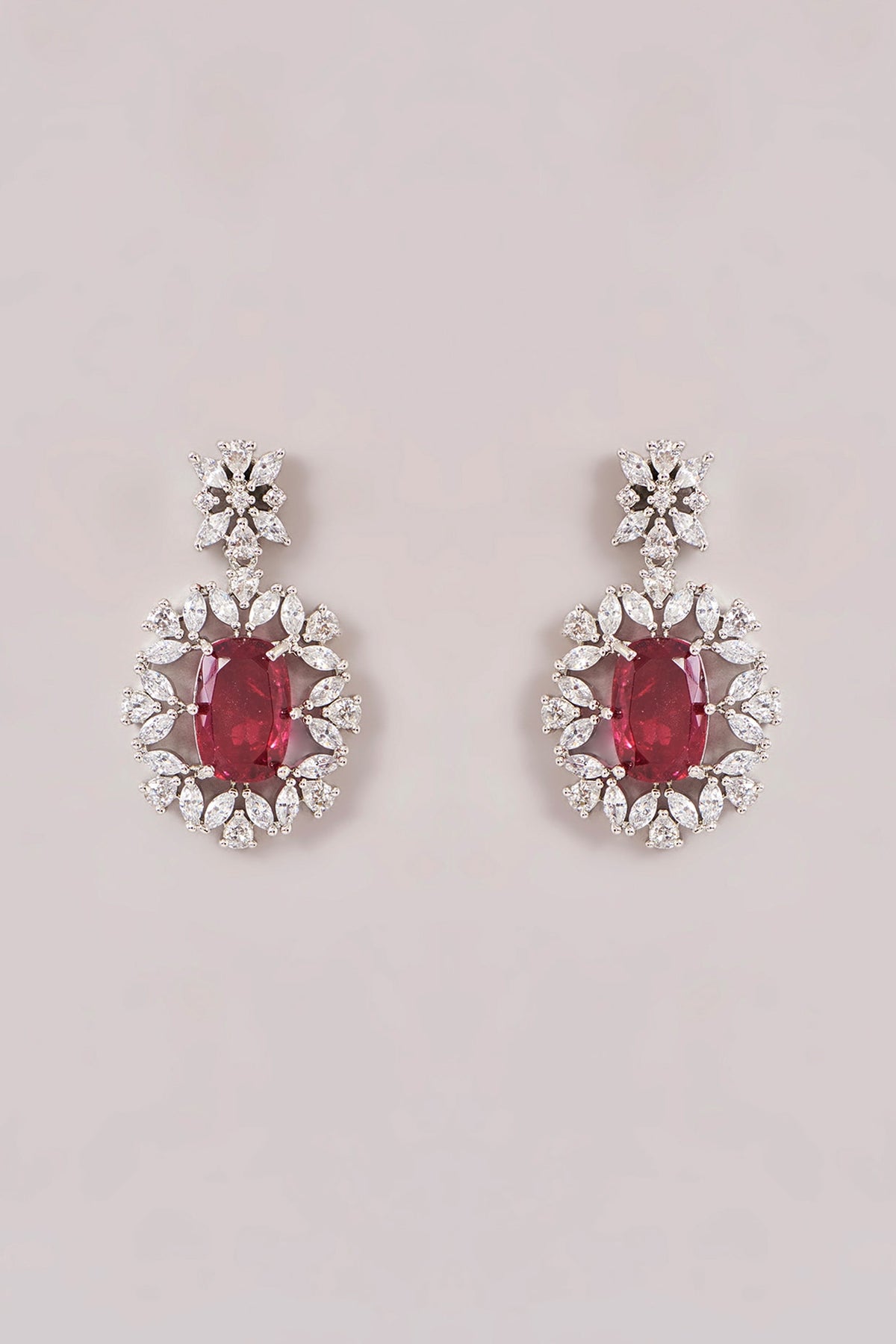 White Finish Zircon & Ruby Stone Choker Necklace Set