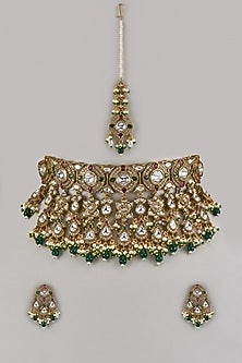 Gold Finish Ruby & Emerald Choker Necklace Set
