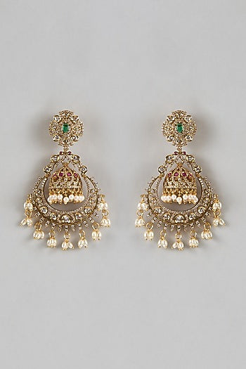 Gold Finish Ruby & Emerald Dangler Earrings