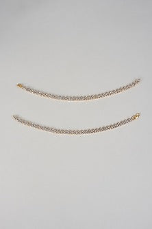 Gold Finish Zircon Anklets (Set Of 2)