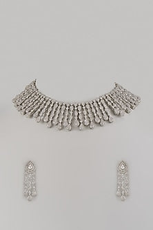 White Finish Zircon Choker Necklace Set