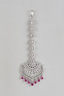 White Finish Zircon & Ruby Stone Maangtikka