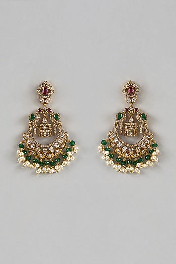 Gold Finish Ruby & Emerald Dangler Earrings