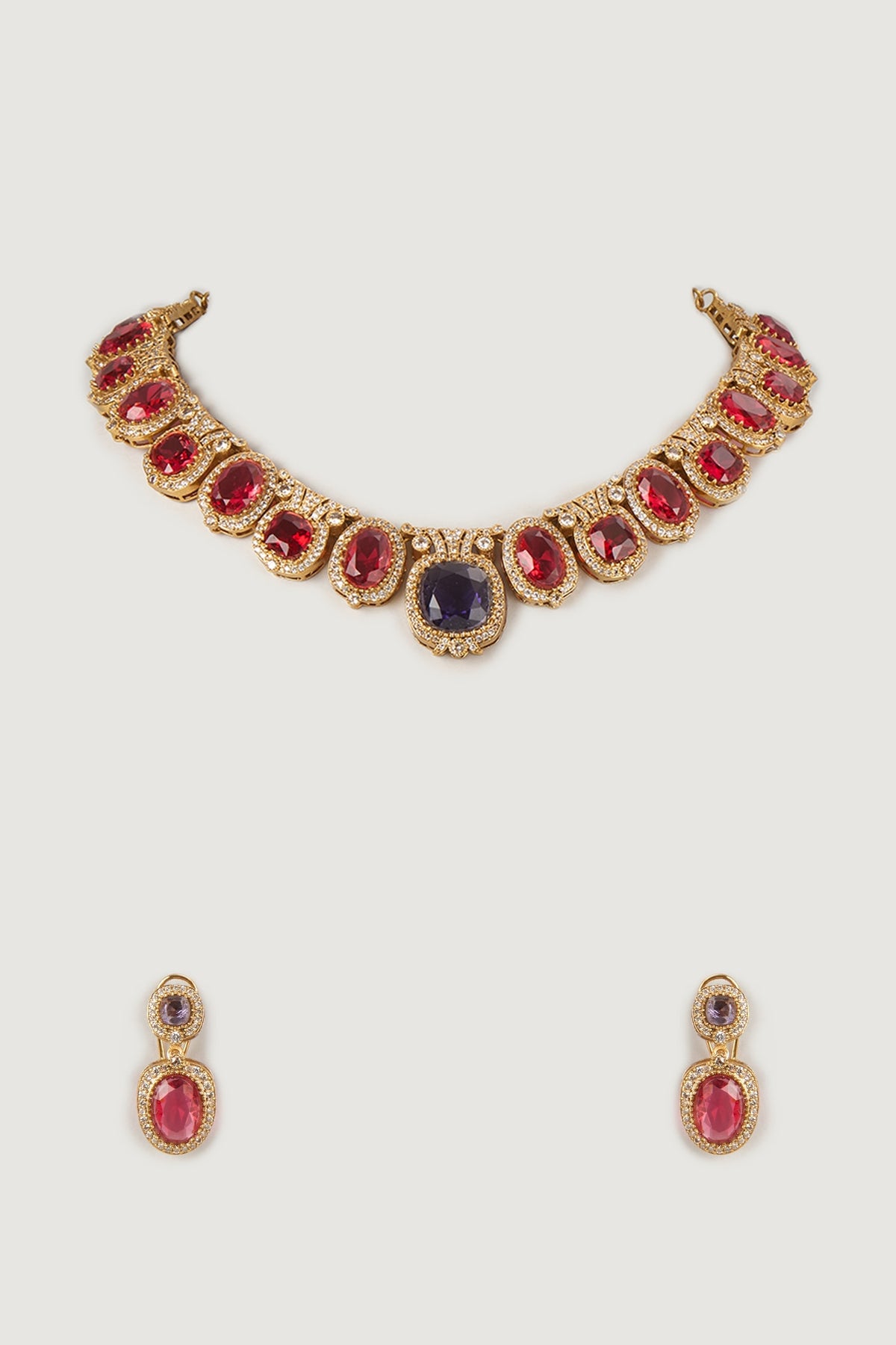 Gold Finish Amethyst & Ruby Choker Necklace Set
