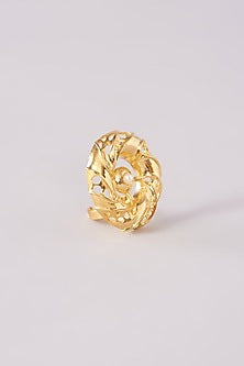 Gold Finish Pearl Self Design Ring