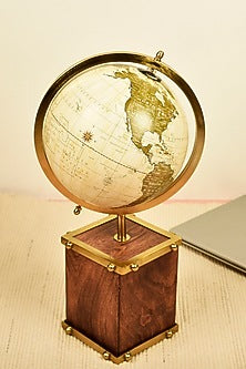 Gold Globe With Wooden Base & Metal Ring