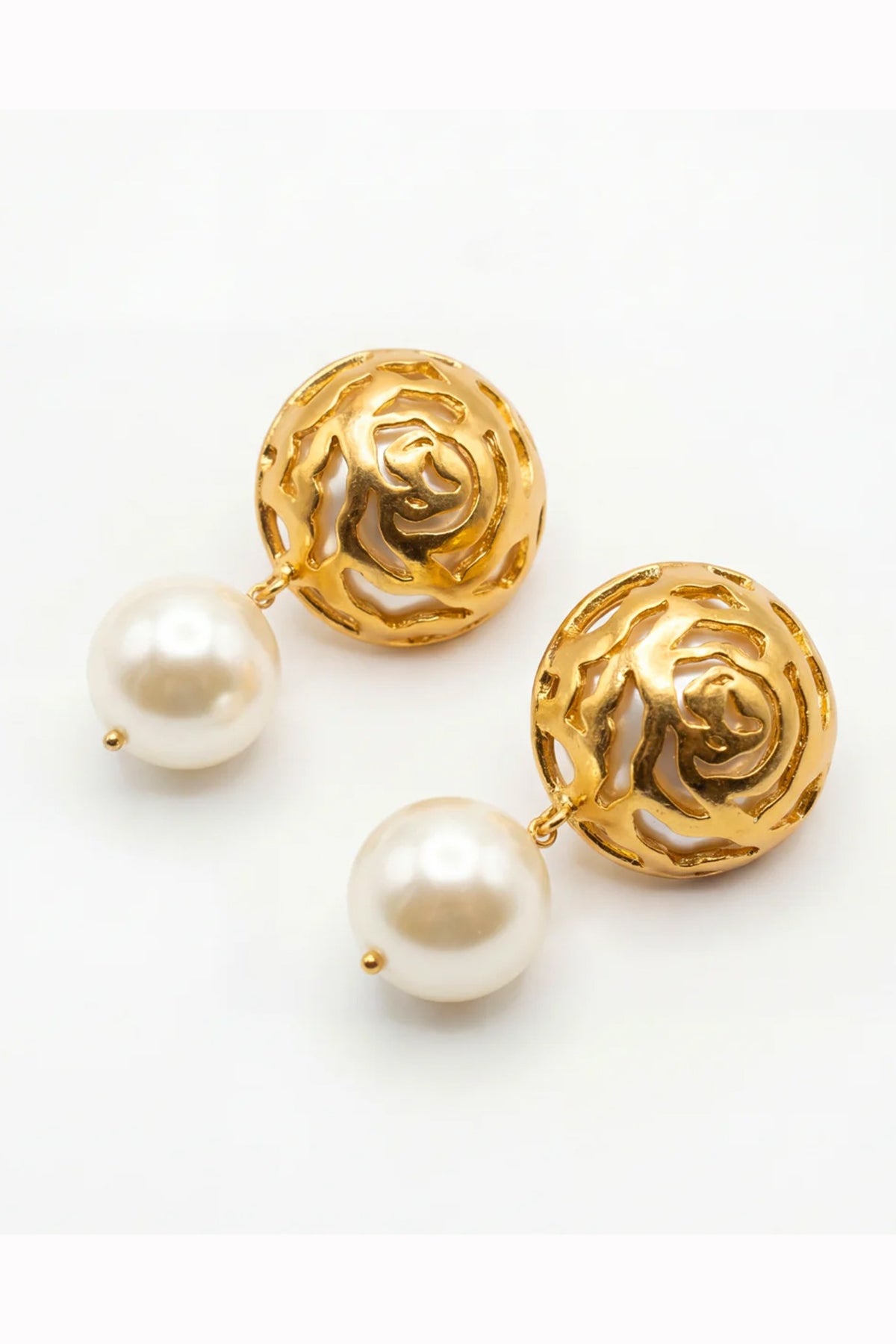 Gold Finish Rosette Drop Floral Earrings