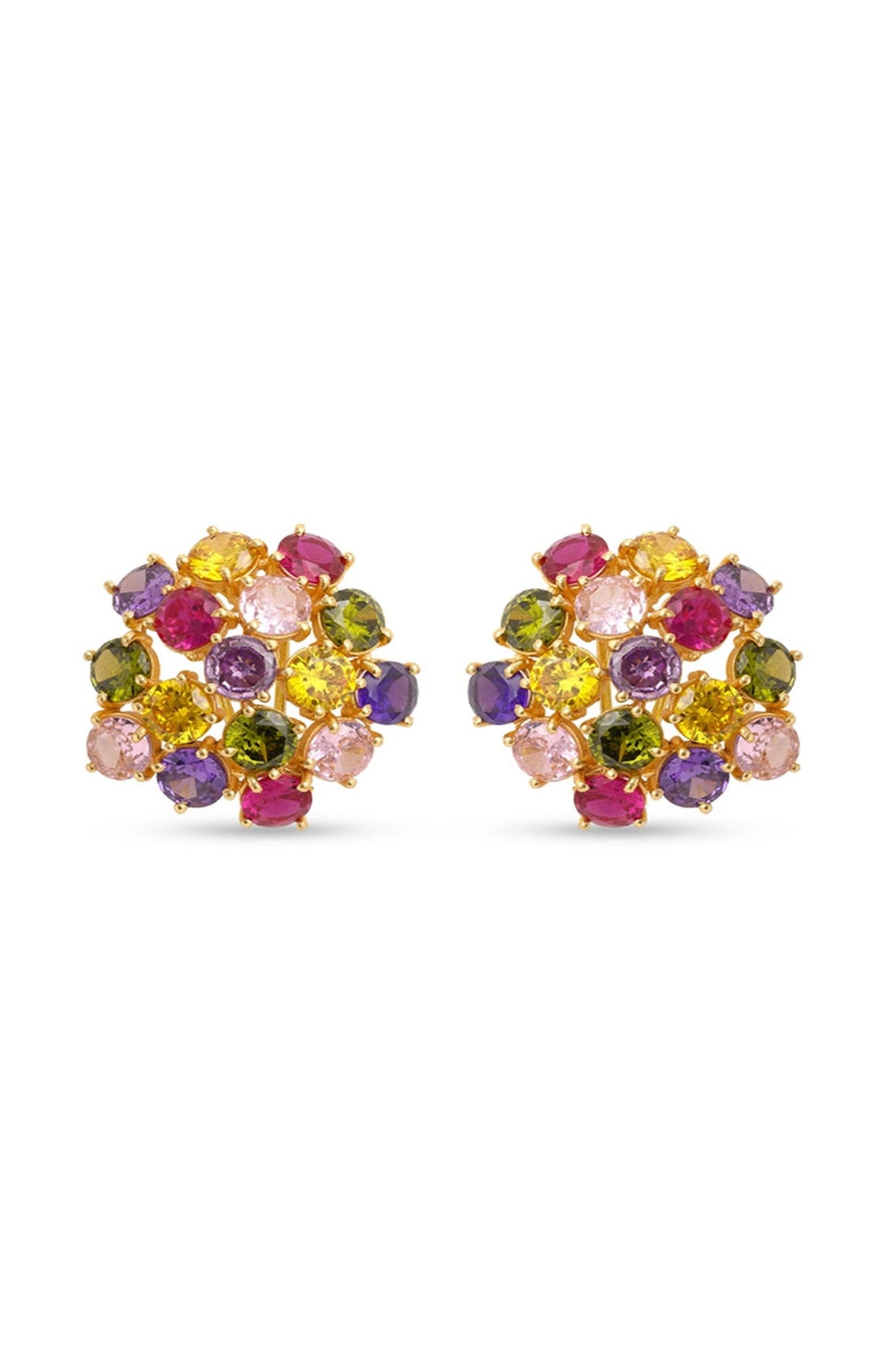 Gold Finish Bauble Crystal Multi-Colored Stud Earrings