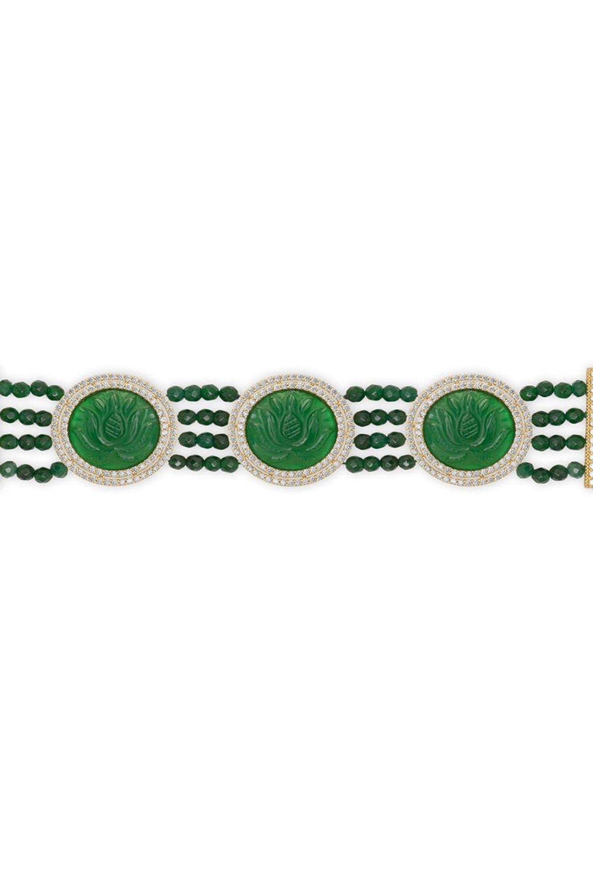 Gold Finish Green Lotus Quartz Bracelet
