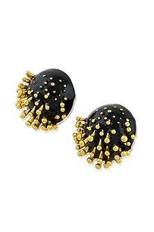 Gold Plated Black Enameled Stud Earrings