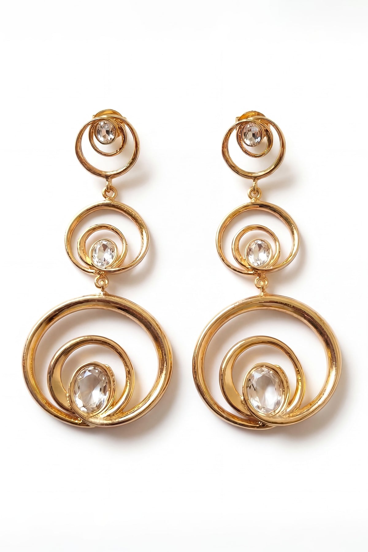 Gold Plated Mirror Wave Trio Earrings