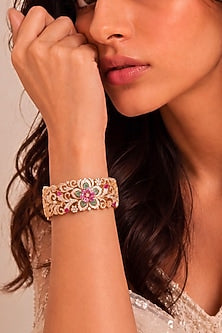Gold Finish Multi-Colored Stone Kada