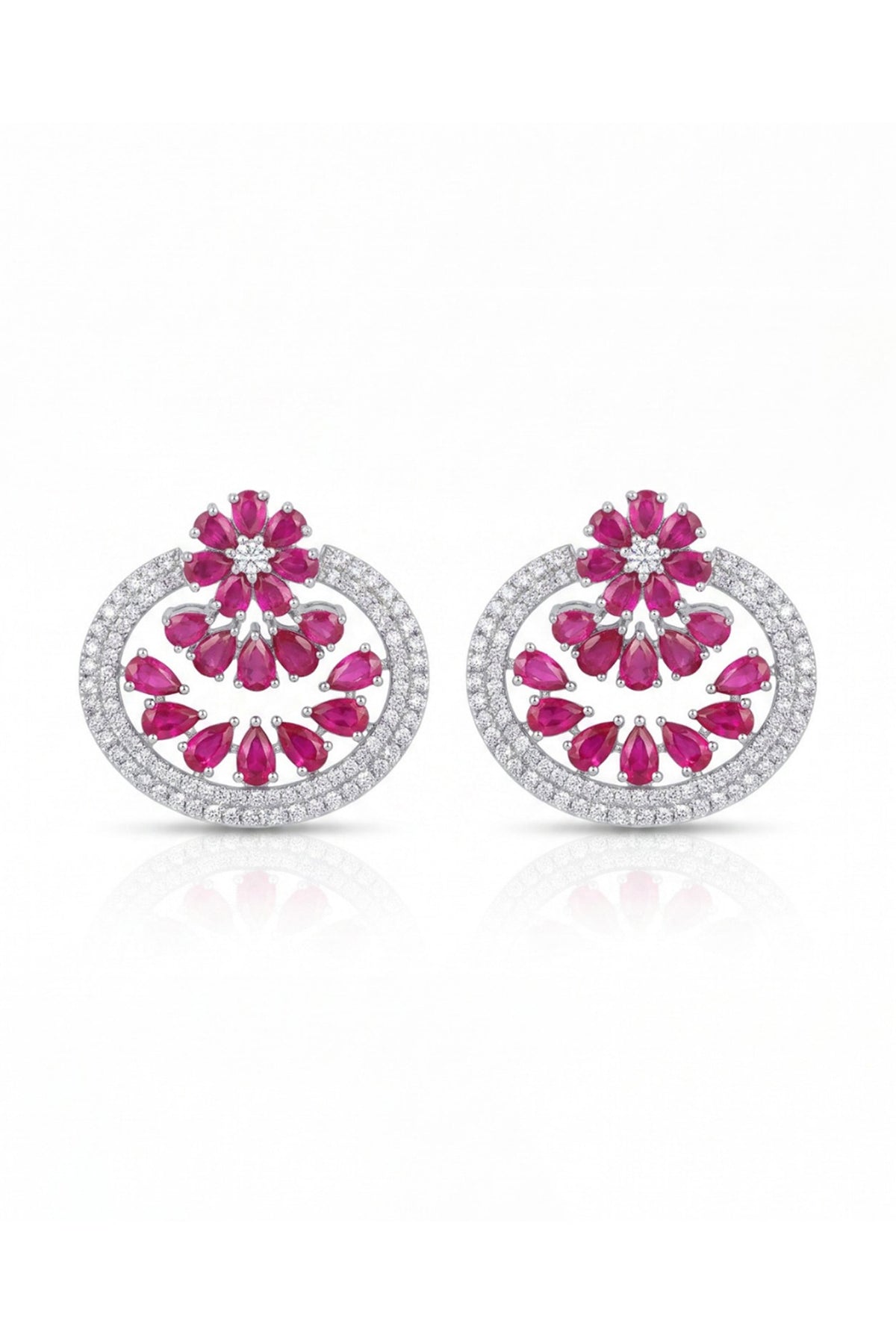 White Rhodium Finish Diamond & Ruby Stone Choker Necklace Set