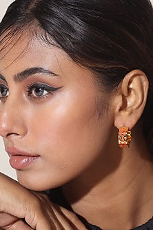 Gold Finish Enamaled Hoop Earrings