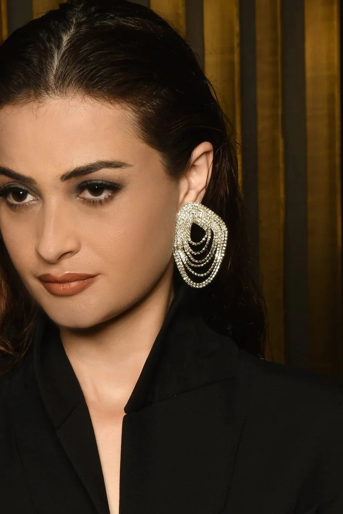 White Finish Rhinestone Fluid Dangler Earrings