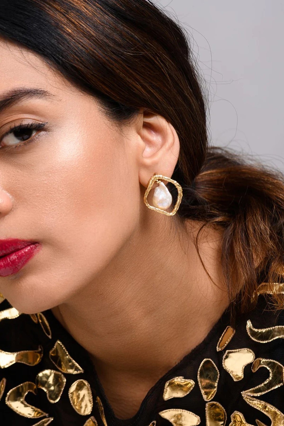 Gold Finish Pearl Stud Earrings