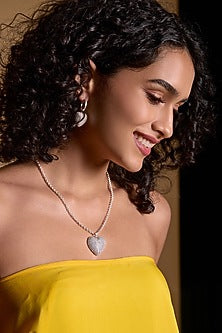 White Finish Diamond Heart-Shaped Pendant Necklace