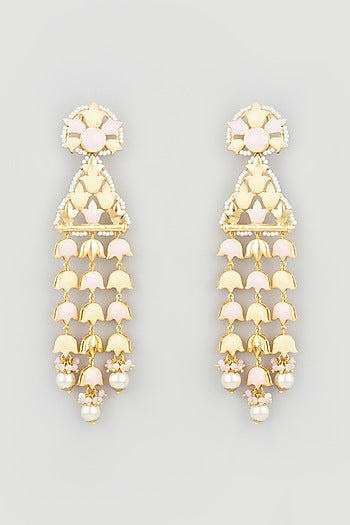 Gold Finish Pink Stone Dangler Earrings
