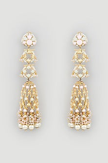 Gold Finish Handcrafted Jhumka Earrings With Pearl