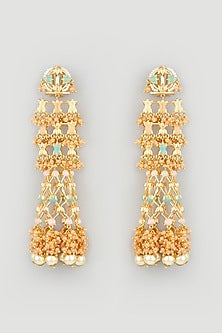 Gold Finish Pearl Floral Jhumka Earrings
