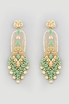 Gold Finish Synthetic Stone Dangler Earrings