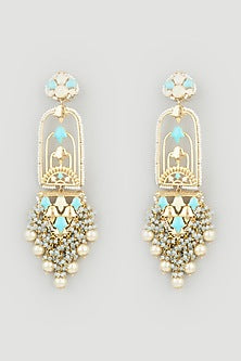 Gold Finish Floral Dangler Earrings