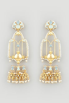 Gold Finish Handcrafted Jhumka Earrings With Pearl