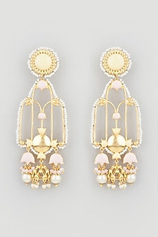 Gold Finish Handcrafted Floral Jhumka Earrings With Stones