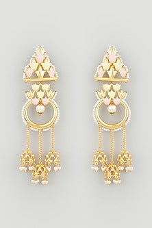 Gold Finish Dangler Earrings With Stones