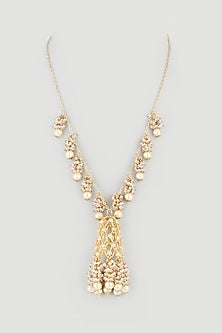 Gold Finish Synthetic Stone Long Necklace