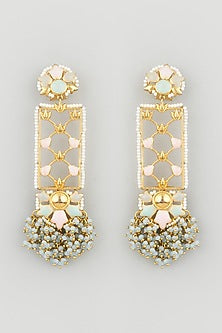 Gold Finish Synthetic Stone Dangler Earrings