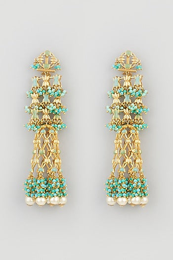 Gold Finish Pearl Jhumka Earrings