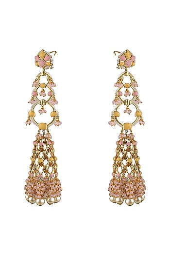 Gold Finish Floral Jhumka Earrings