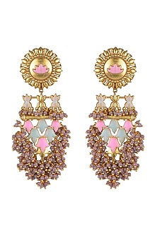 Gold Finish Floral Long Earrings