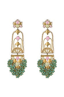 Gold Finish Pearl Floral Drop Earrings