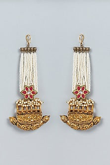 Gold Finish Red Stone Earrings