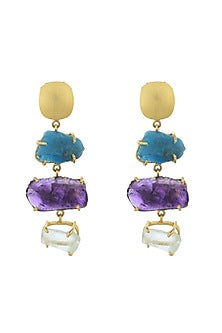 Gold Plated Fluorite & Amethyst Stone Dangler Earrings