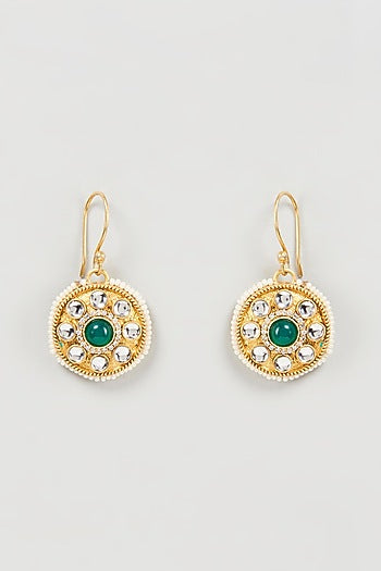 Gold Finish Gemstone & Pearl Dangler Earrings