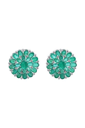 18kt Gold Finish Diamond & Emerald Stone Stud Earrings