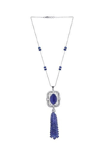 18kt Gold Finish Diamond & Tanzanite Stone Pendant Necklace