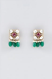 Gold Finish Pink Kundan Polki & Semi-Precious Stone Necklace Set