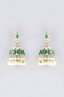 Gold Finish Green Kundan Polki & Semi-Precious Stone Necklace Set