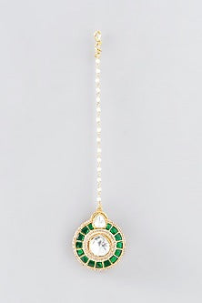 Gold Finish Green Kundan Polki & Semi-Precious Stone Necklace Set