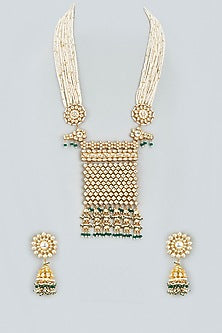 Gold Finish Kundan Polki Long Necklace Set