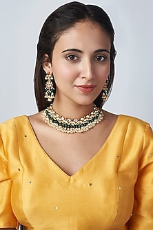 Gold Finish Multi-Colored Stones Necklace Set