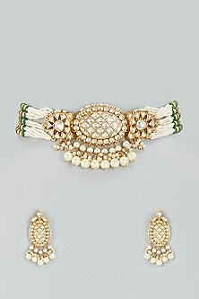 Gold Finish Kundan Polki Choker Necklace Set
