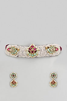 Gold Plated Semi-Precious Bead & Pearl Choker Necklace Set