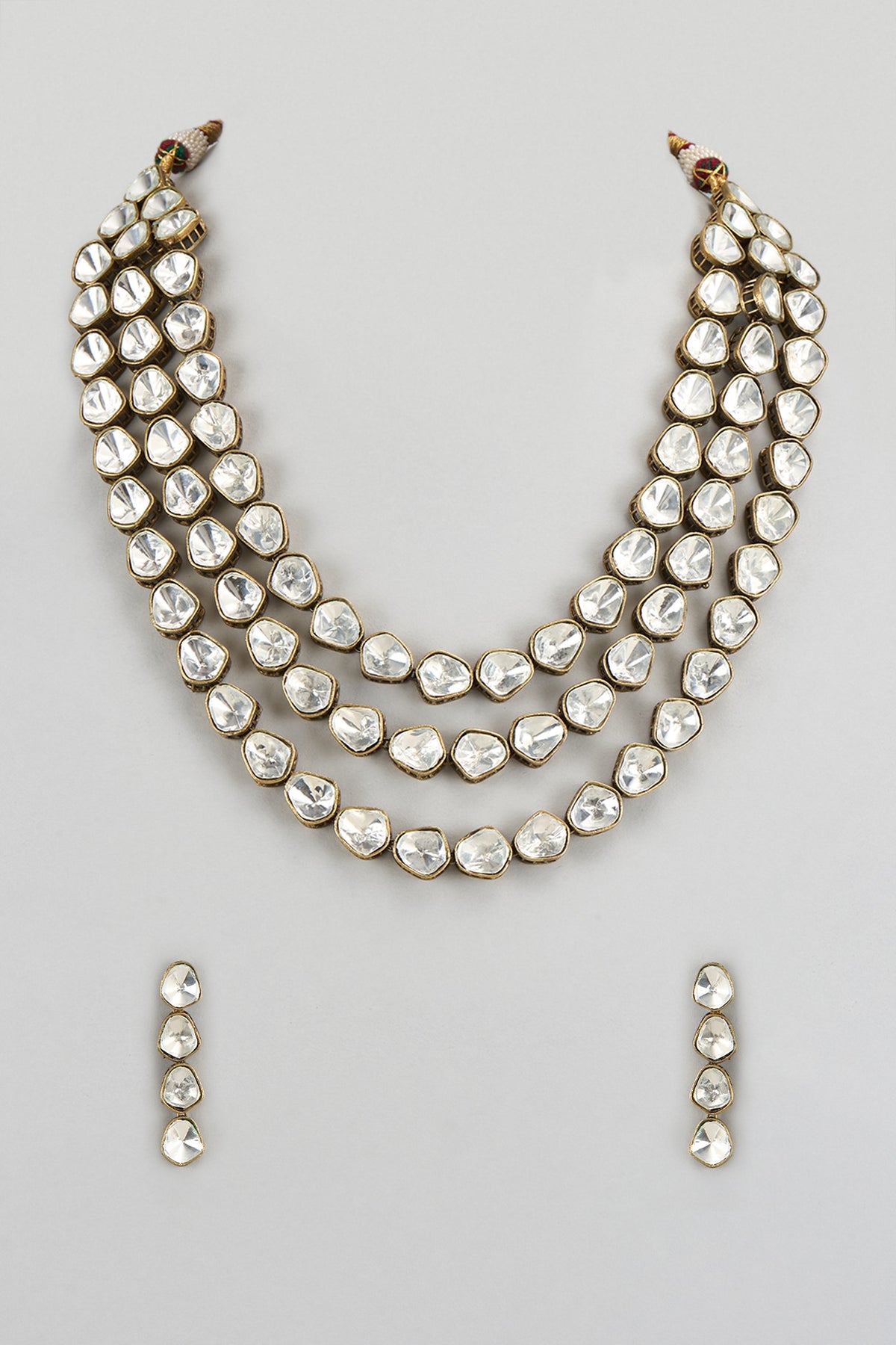 Gold Finish Faux Polki Necklace Set