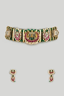 Gold Plated Semi-Precious Beaded & Pearl Choker Necklace Set