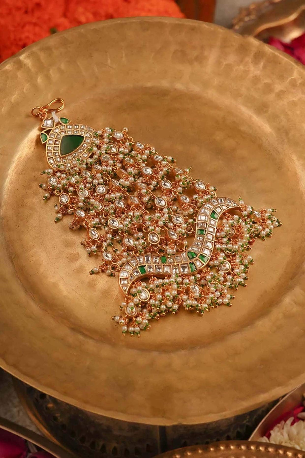 Gold Plated Uncut Polki & Beaded Jadau Passa